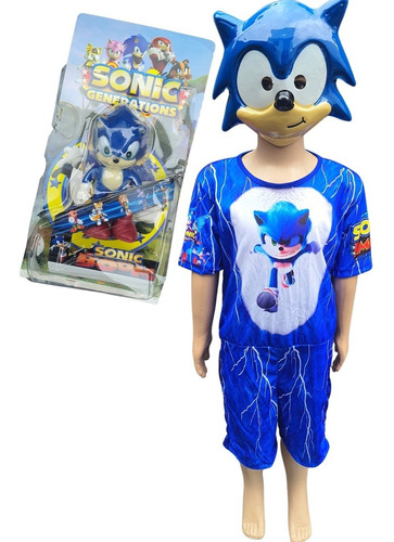 Fantasia Infantil Menino Sonic Com Máscara Plastico Curto